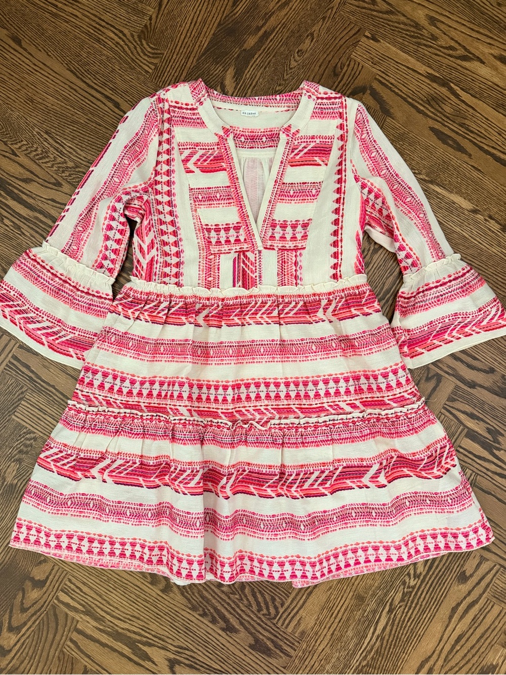 En Créme Bright Pink, Orange and Cream Embroidered Dress - NWOT